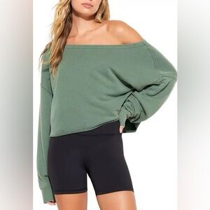Spiritual Gangster Bella Off the shoulder sweatshirt, Agave, Small, NWT